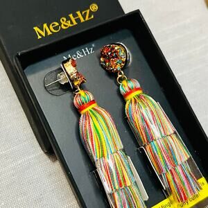 New Me&Hz Colorful Drusy Tiered Tassel Stud Earrings